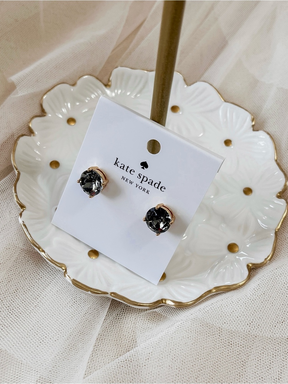 Kate Spade Black Crystal & Gold Stud Earrings